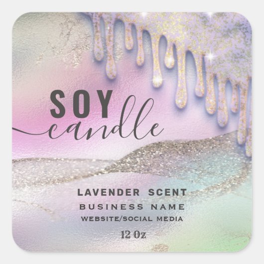 Holografisch druppelende glinsterende script sojak vierkante sticker (Voorkant)