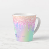 Holografisch eenhoornglitter druppelt de regenboog latte mok (Rechterhoek)