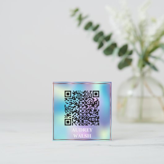 Holografisch eenvoudig moderne quar-code vierkante visitekaartje (Staand voorkant)