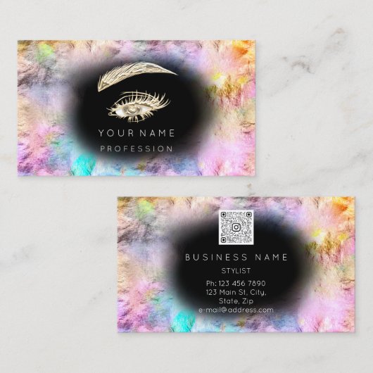 Holografisch Eyelash Brow Makeup Logo QR Code Blac Visitekaartje (Voorkant / Achterkant)