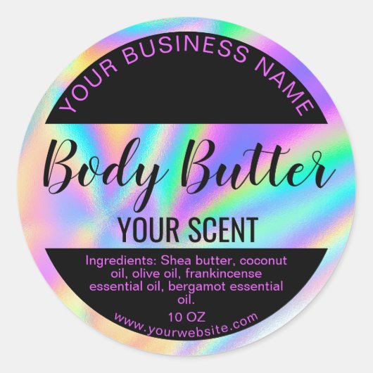 holografisch folie productlabel body butter ronde sticker (Voorkant)