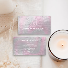 Holografisch geborsteld roze Modern Monogram Elega Visitekaartje