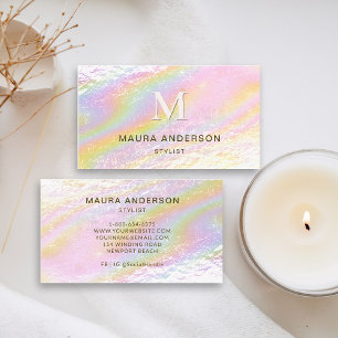 Holografisch geborsteld roze Modern Monogram Elega Visitekaartje