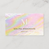 Holografisch geborsteld roze Modern Monogram Elega Visitekaartje (Voorkant)