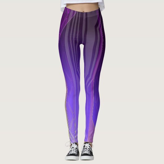 Holografisch geel en Paars Sci-Fi-paneel Leggings (Voorkant)