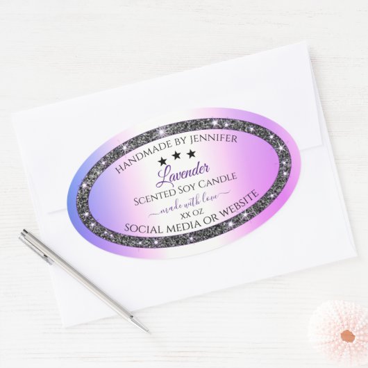 Holografisch gekleurde zilver Glitter-productlabel Ovale Sticker (Envelop)