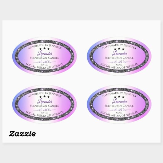 Holografisch gekleurde zilver Glitter-productlabel Ovale Sticker (Vel)