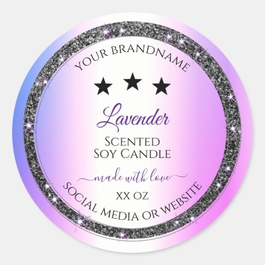 Holografisch gekleurde zilver Glitter-productlabel Ronde Sticker (Voorkant)