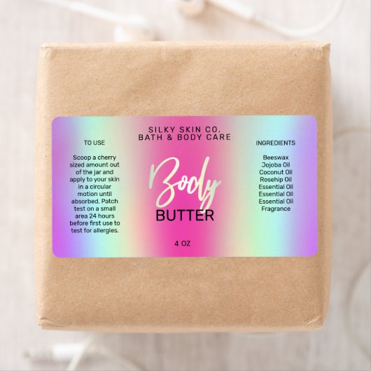 Holografisch gestileerde Neon-kleurige Body Butter Etiket (Insitu)