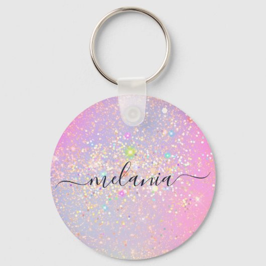 Holografisch glam Glitter Elegant Sparkle Roos Gol Sleutelhanger (Voorkant)