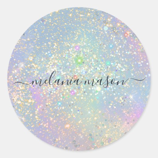 Holografisch glam Glitter Elegant Sparkles Beaukle Ronde Sticker (Voorkant)