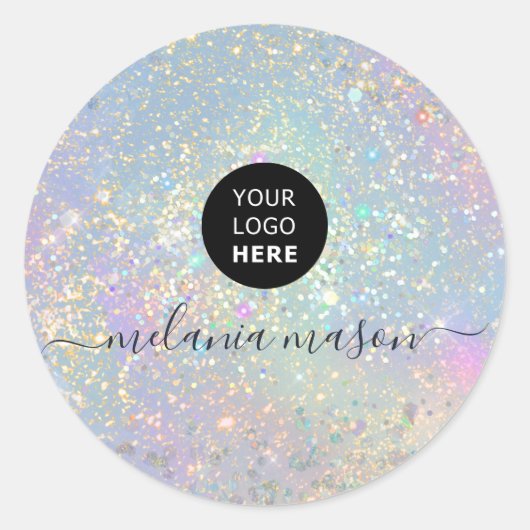 Holografisch glam Glitter Elegant Sparkles Logo Ronde Sticker (Voorkant)