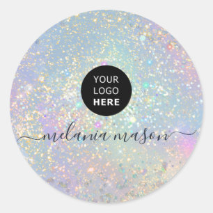 Holografisch glam Glitter Elegant Sparkles Logo Ronde Sticker