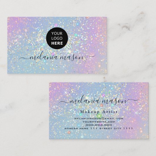 Holografisch glam Glitter Elegant Sparkles Logo Visitekaartje (Voorkant / Achterkant)