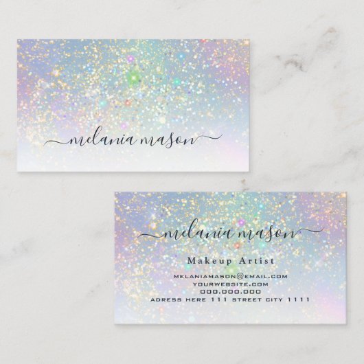 Holografisch glam Glitter Sparkles Elegant Beauty Visitekaartje (Voorkant / Achterkant)