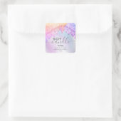 Holografisch glinsterende druppels script soja kaa vierkante sticker (Tas)