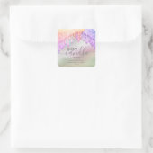 Holografisch glinsterende druppels script soja kaa vierkante sticker (Tas)