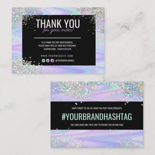 Holografisch glitter Bedankt voor de korting op he Klantenkaartje (Voorkant / Achterkant)