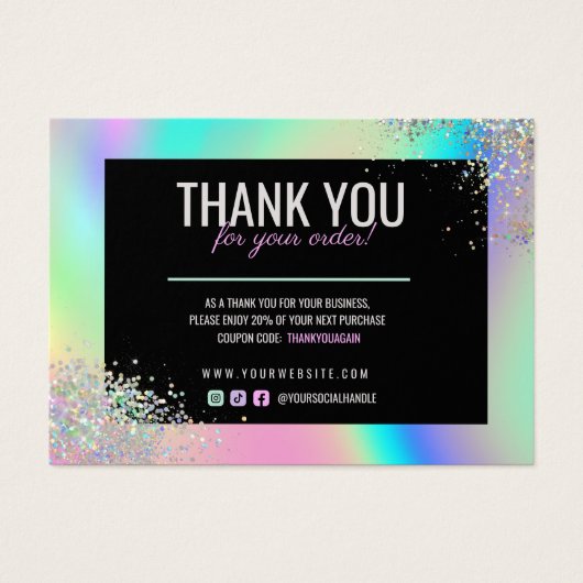 Holografisch glitter Bedankt voor je merkkorting Visitekaartje (Voorkant)