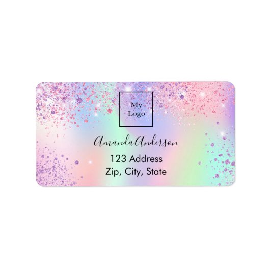 Holografisch glitter Business Return Address Etiket (Voorkant)