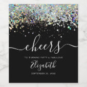 Holografisch glitter Cheers 50 Fabulous Birthday Wijn Etiket (Enkel label)