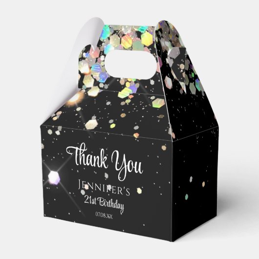Holografisch glitter Dank je zwarte legant Bedankdoosjes (Achterkant)