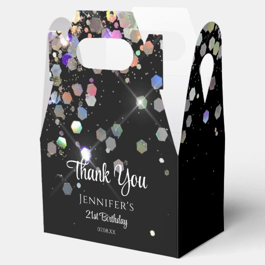 Holografisch glitter Dank je zwarte legant Bedankdoosjes (Geopend)