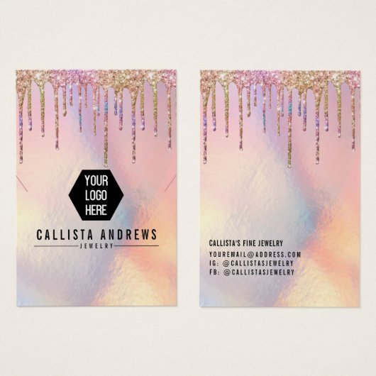 Holografisch Glitter Drip Logo-beeldscherm Visitekaartje (Voorkant /achterkant)