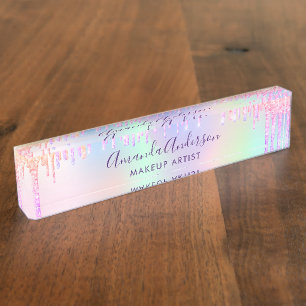 Holografisch glitter druist eenhoornregenboogschoo naambordje