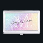 holografisch glitter Girly Glamoureus Visitekaarthouder<br><div class="desc">U kunt dit elegante kleurrijke veelkleurige glitterpatroon eenvoudig personaliseren met uw aangepaste gegevens.</div>