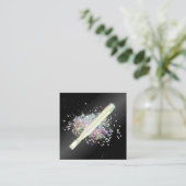 Holografisch glitter gloed vierkante visitekaartje (Staand voorkant)