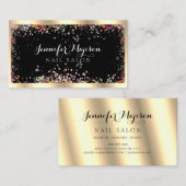 Holografisch glitter Modern Beauty Salon Gold Blac Visitekaartje (Voorkant / Achterkant)