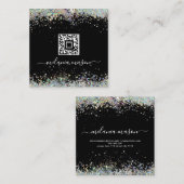 Holografisch glitter Nail artiest Black QR Code Ch Vierkante Visitekaartje (Voorkant / Achterkant)
