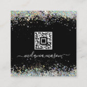Holografisch glitter Nail artiest Black QR Code Ch Vierkante Visitekaartje (Voorkant)