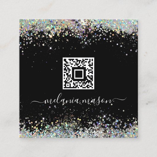 Holografisch glitter Nail artiest Black QR Code Ch Vierkante Visitekaartje (Voorkant)