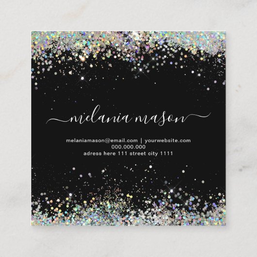 Holografisch glitter Nail artiest Black QR Code Ch Vierkante Visitekaartje (Achterkant)