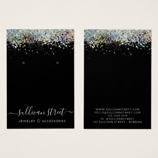 Holografisch glitter oorringen juwelier display Ka Visitekaartje (Voorkant /achterkant)