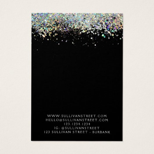Holografisch glitter oorringen juwelier display Ka Visitekaartje (Achterkant)