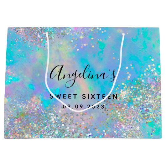 Holografisch Glitter Opal Sweet Sixteen Groot Cadeauzakje (Voorkant)