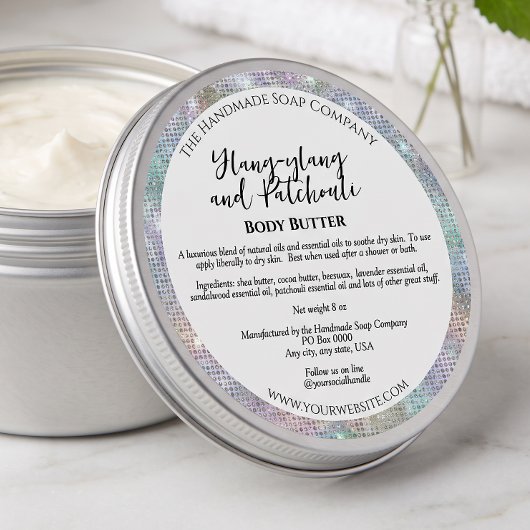 Holografisch Glitter Rand Body Butter Pot Label