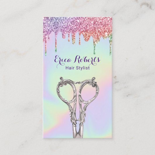 Holografisch Glitter-schijven Hair Stylist Salon Visitekaartje (Voorkant)