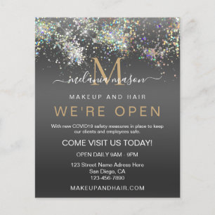 Holografisch glitter We zijn Open Salon Black Eleg Flyer