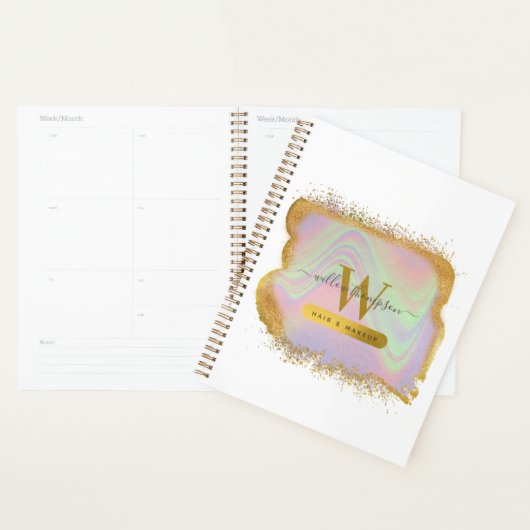 Holografisch Gold Glitter Hair & Makeup-benoeming Planner (Display)