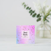 Holografisch goud confetti stippen nageltechnicus vierkante visitekaartje (Staand voorkant)