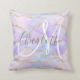 Holografisch goud glitter agate monogram kussen