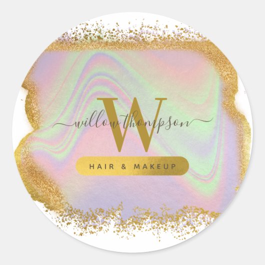 Holografisch goud Glitter Modern Hair & Makeup Ronde Sticker (Voorkant)