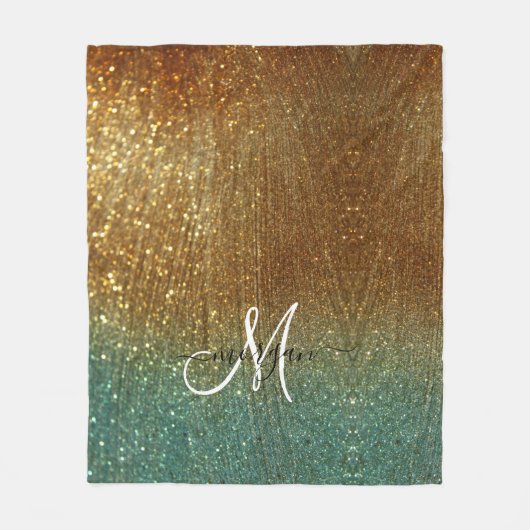 Holografisch goud Glitter Monogram Fleece Deken (Voorkant)