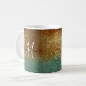 Holografisch goud Glitter Monogram Koffiemok (Voorkant links)