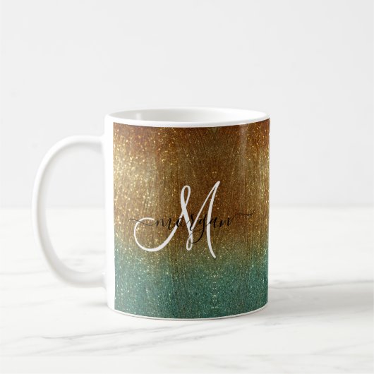 Holografisch goud Glitter Monogram Koffiemok (Links)