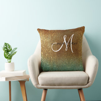Holografisch goud Glitter Monogram Kussen